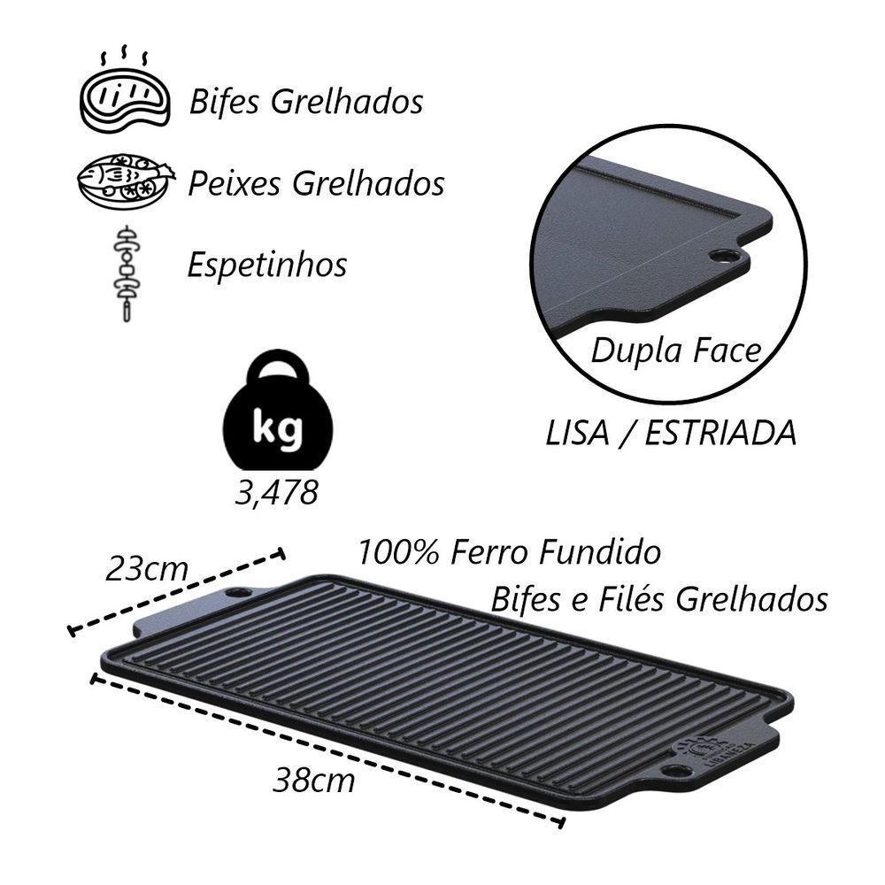 Chapa Dupla Face Slim Em Ferro Fundido Lisa Grelhada 38x23cm - 3