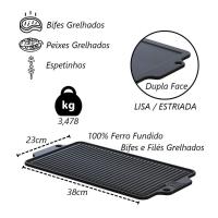 Chapa Dupla Face Slim Em Ferro Fundido Lisa Grelhada 38x23cm - 3