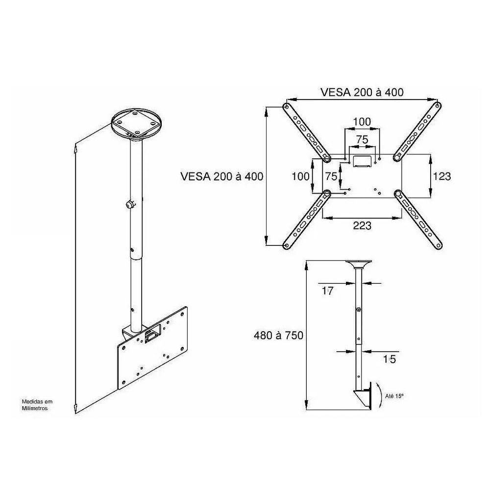 Suporte Teto Para Tv 19 A 56 Giro 360° Sky30-br Multivisão - 3