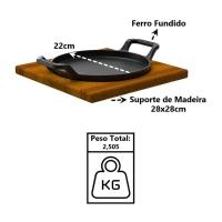 Bifeteira Redonda Alça Ferro Fundido Suporte Madeira 22cm - 2