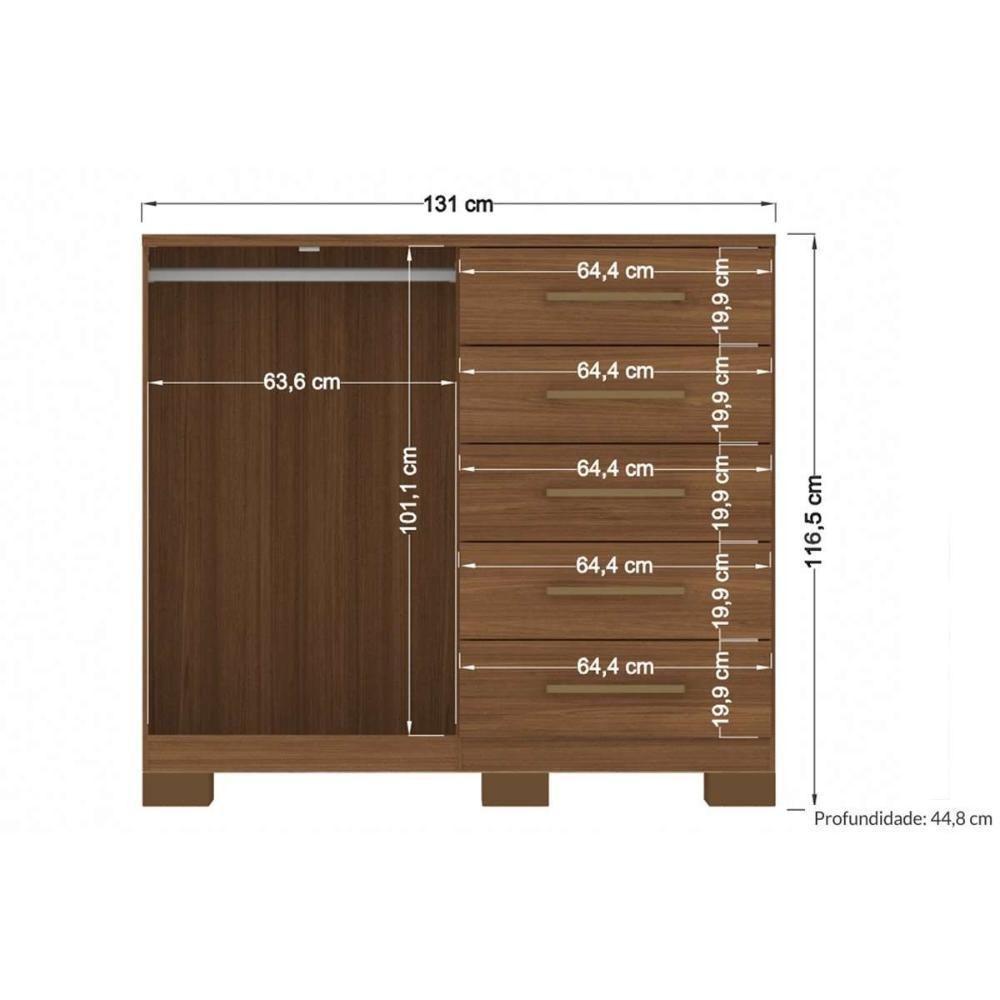 Cômoda Infantil Malaga 2.5 2 Portas e 5 Gavetas c/ Pés jatoba/Areia - Santos Andirá - 2