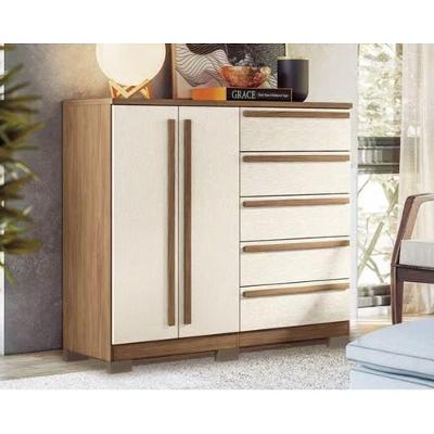 Cômoda Málaga Gold 5 Gavetas em MDF com Puxador em MDF Amadeirado