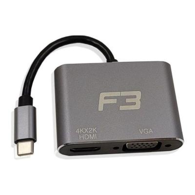 Cabo Adaptador 2 Em 1 Usb C 3 1 Type C Para Hdmi 4k E Vga Jc