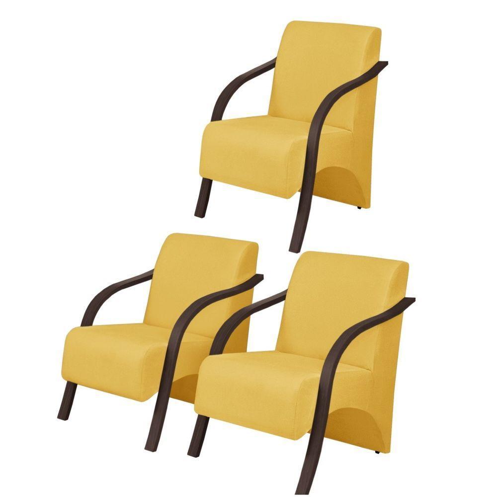 Kit3 Poltronas Decorativas Vênus 1 Lugar Braço Pé Madeira D Salla Suede - 2