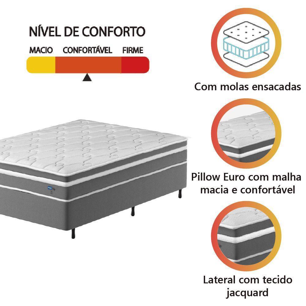 Cama Box Colchão Casal Molas Ensacadas Euro In Up 138x188x64cm Cinza / Branco Probel Cinza / Branco - 3