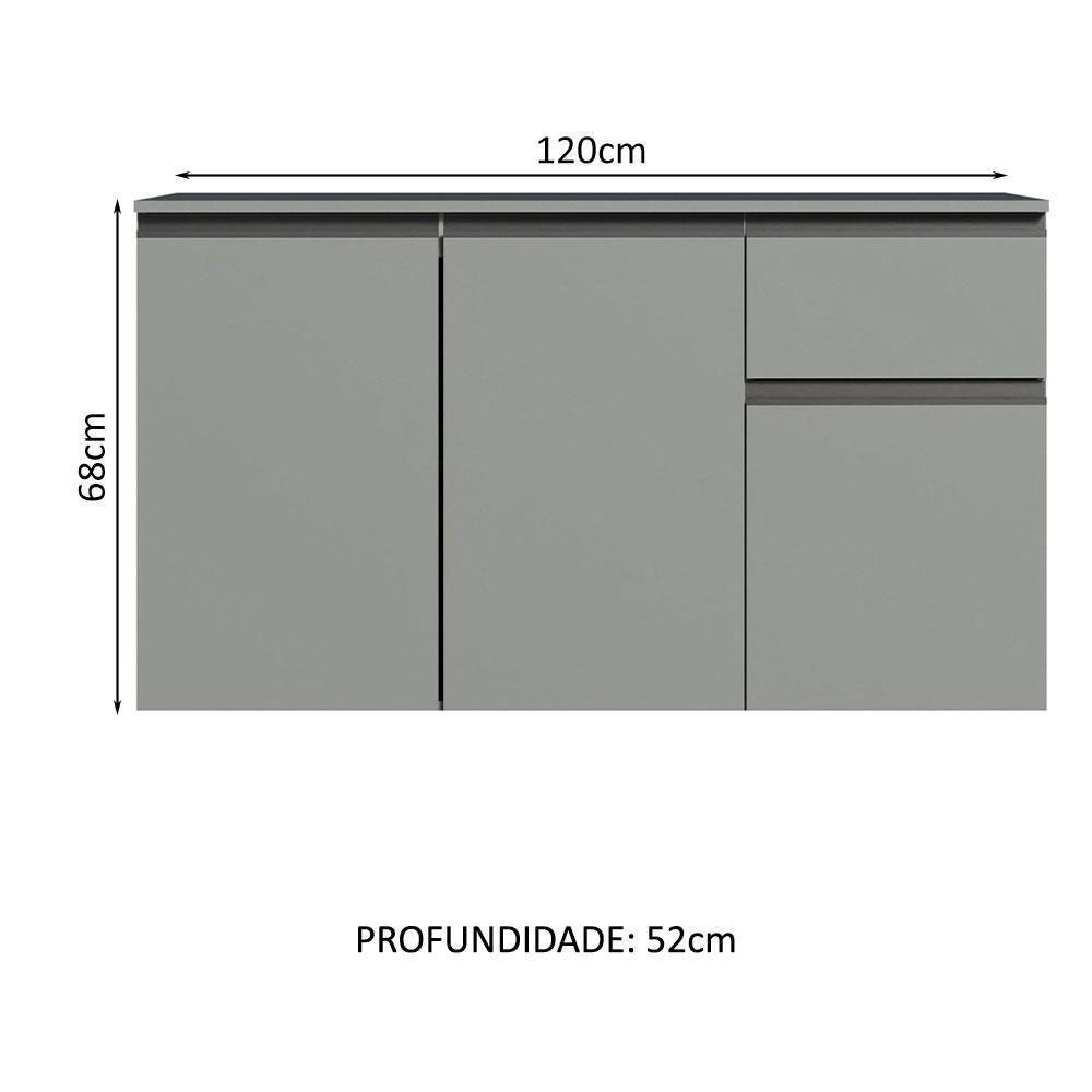Balcão Gabinete De Pia Cozinha 3 Portas 1 Gaveta Suspenso Cinza Nice Madesa Cinza - 6