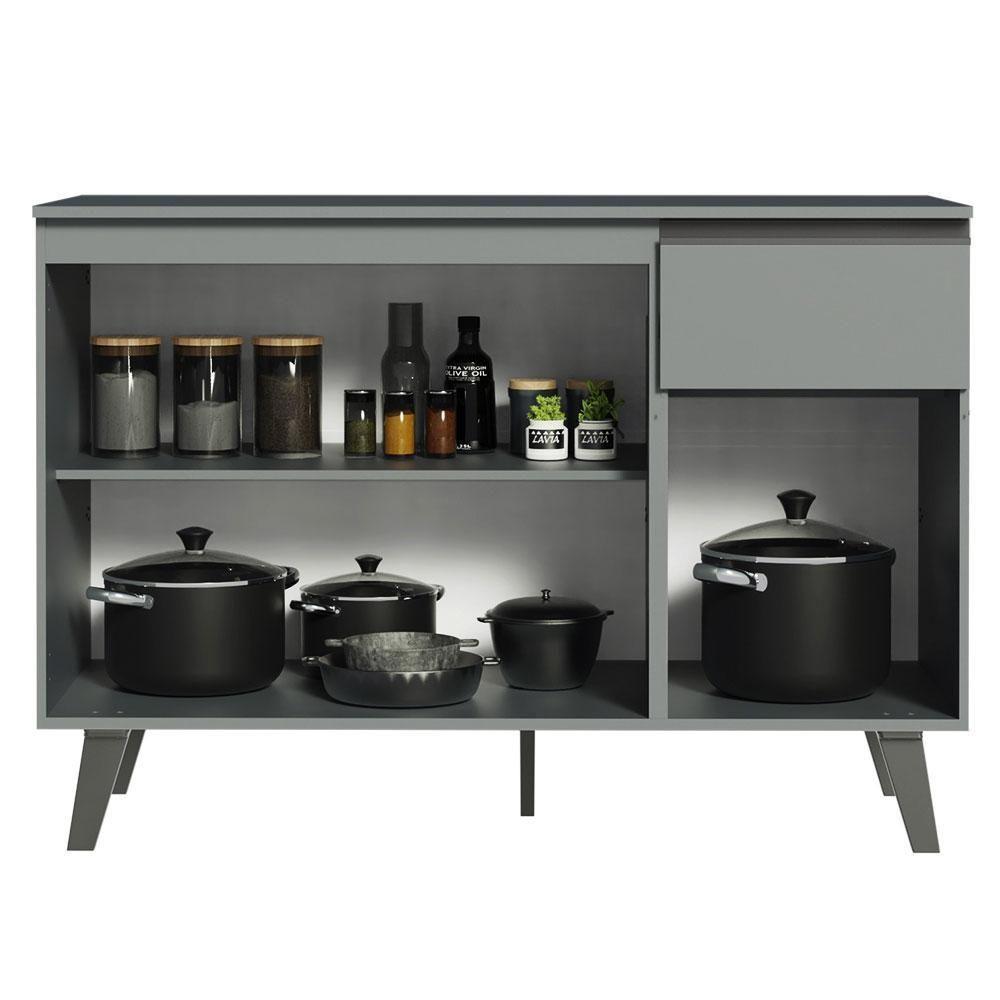 Balcão Gabinete De Pia Cozinha 3 Portas 1 Gaveta Com Pés Cinza Nice Madesa Cinza - 8