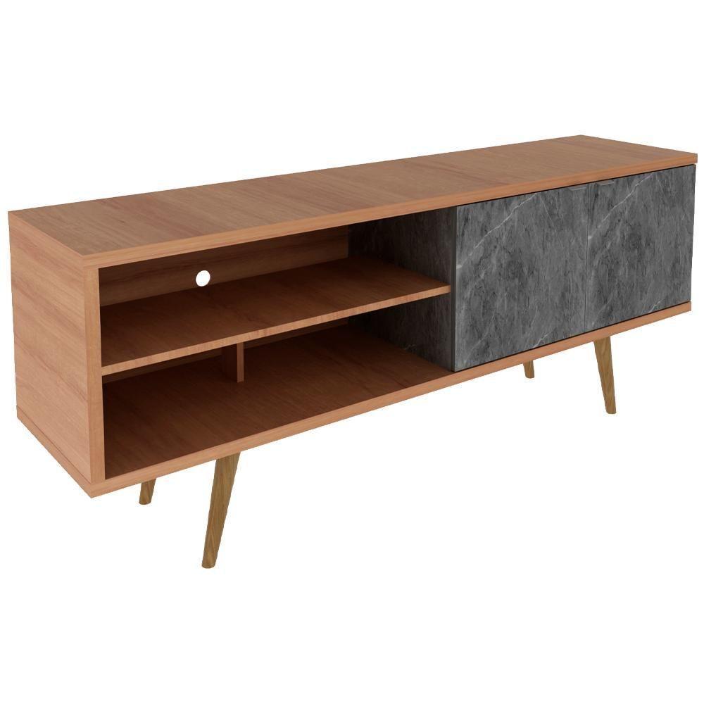 Rack Para Tv 55 Pol 160 Cm 2 Portas R1482 Amendoa Marmore Lunar Tecno Mobili Amendoa Marmore Lunar - 1