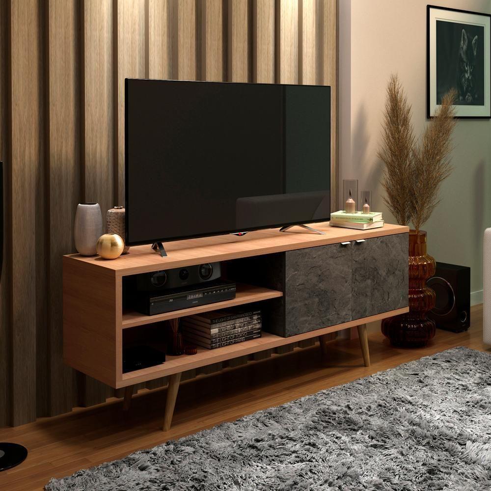 Rack Para Tv 55 Pol 160 Cm 2 Portas R1482 Amendoa Marmore Lunar Tecno Mobili Amendoa Marmore Lunar - 2