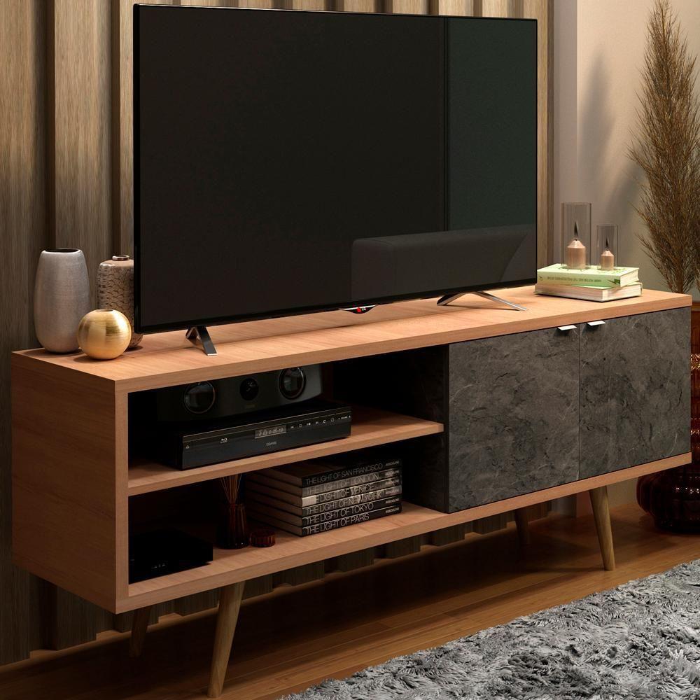 Rack Para Tv 55 Pol 160 Cm 2 Portas R1482 Amendoa Marmore Lunar Tecno Mobili Amendoa Marmore Lunar - 3