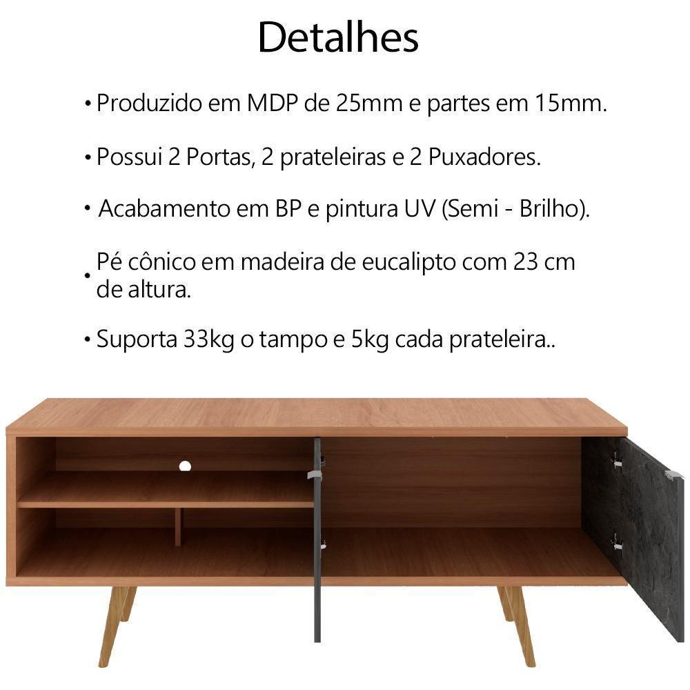Rack Para Tv 55 Pol 160 Cm 2 Portas R1482 Amendoa Marmore Lunar Tecno Mobili Amendoa Marmore Lunar - 7