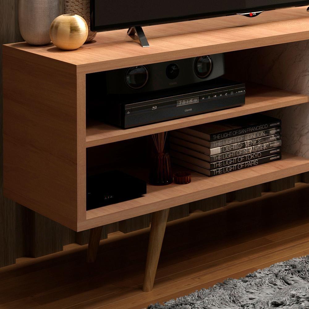 Rack Para Tv 55 Pol 160 Cm 2 Portas R1482 Amendoa Marmore Branco Tecno Mobili Amendoa Marmore Branco - 5