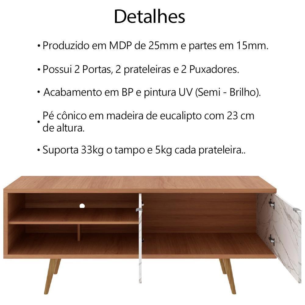 Rack Para Tv 55 Pol 160 Cm 2 Portas R1482 Amendoa Marmore Branco Tecno Mobili Amendoa Marmore Branco - 7