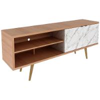 Rack Para Tv 55 Pol 160 Cm 2 Portas R1482 Amendoa Marmore Branco Tecno Mobili Amendoa Marmore Branco - 1