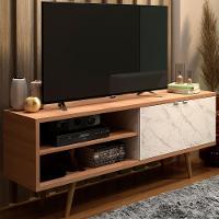Rack Para Tv 55 Pol 160 Cm 2 Portas R1482 Amendoa Marmore Branco Tecno Mobili Amendoa Marmore Branco - 3