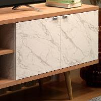 Rack Para Tv 55 Pol 160 Cm 2 Portas R1482 Amendoa Marmore Branco Tecno Mobili Amendoa Marmore Branco