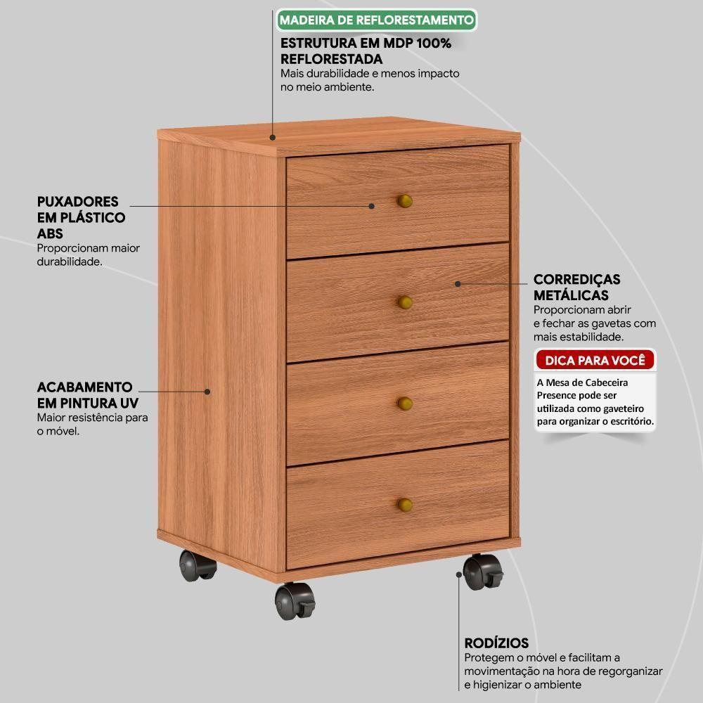 Mesa De Cabeceira 04 Gavetas Presence 9070 Amendola Touch Demobile Amendola Touch - 9