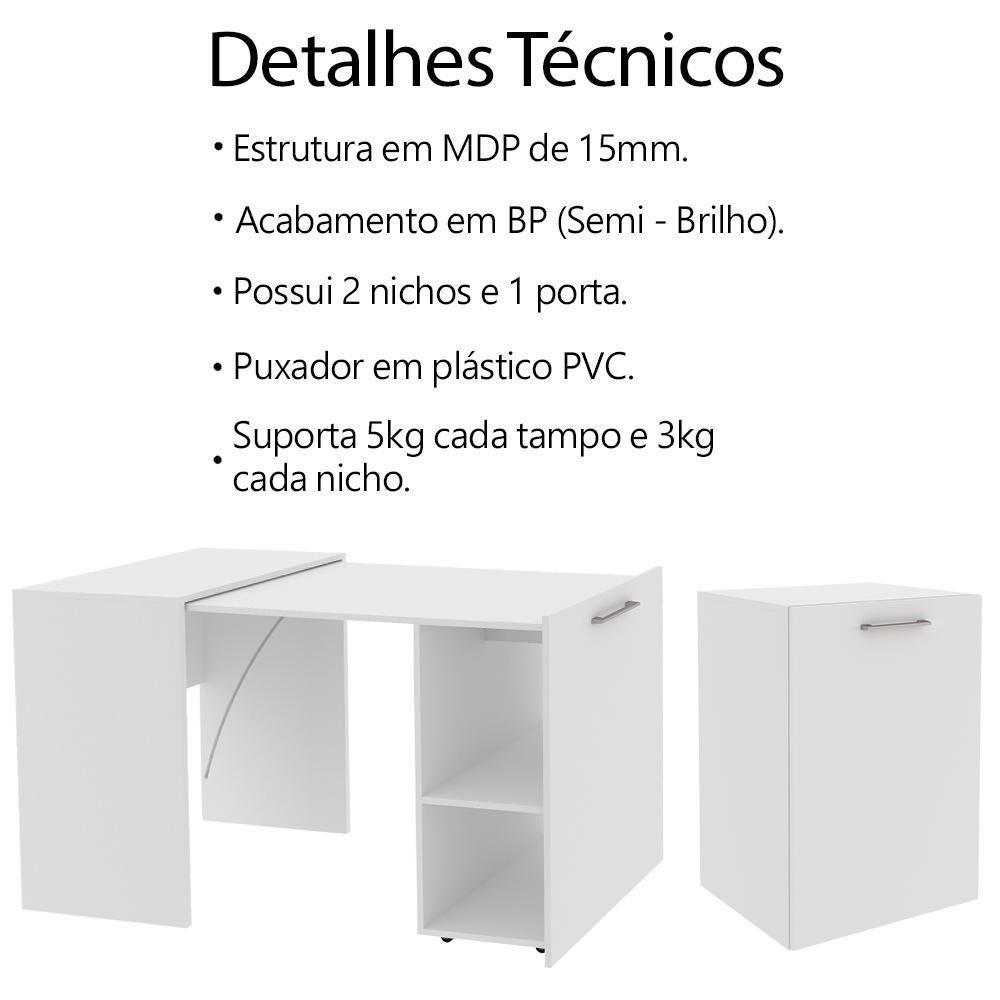 Escrivaninha Multiuso Retratil 2 Nicho Me4170 Branco Tecno Mobili Branco - 2