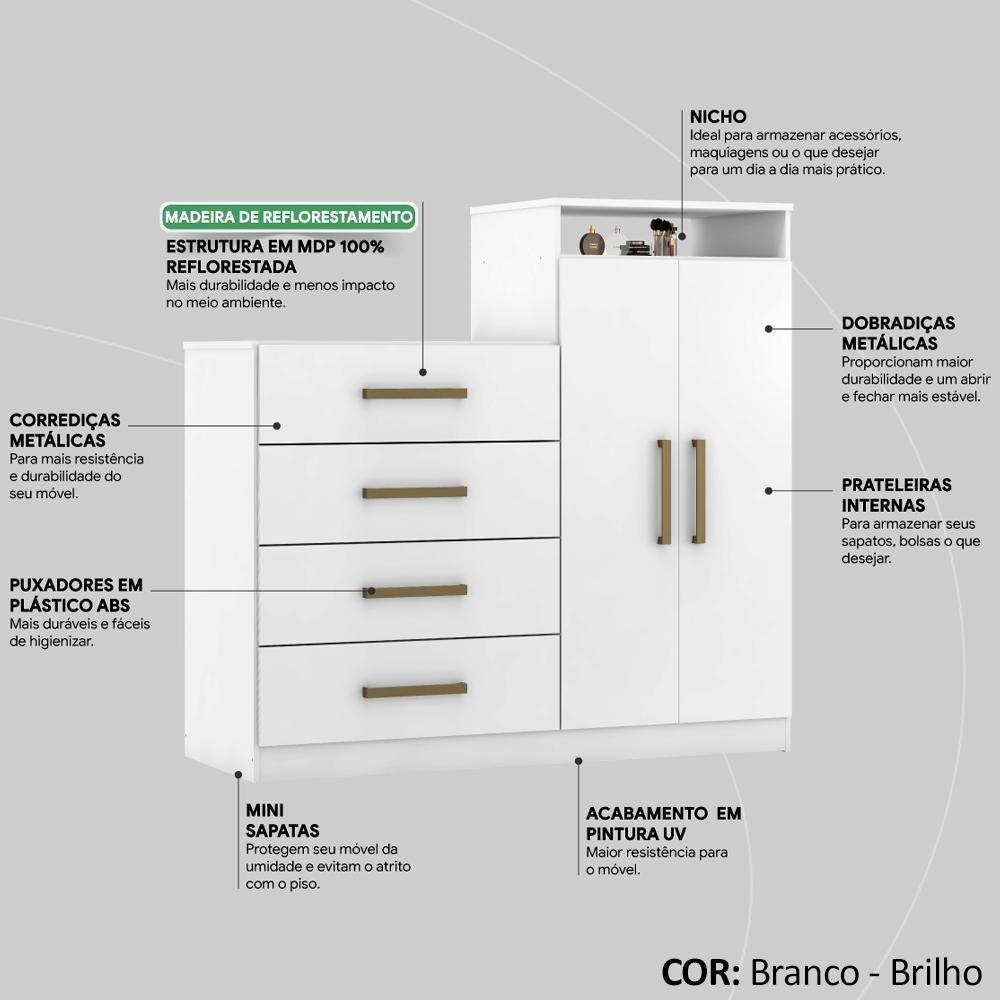 Comoda Sapateira 2 Portas 4 Gavetas 4270 Branco Demobile Branco - 4