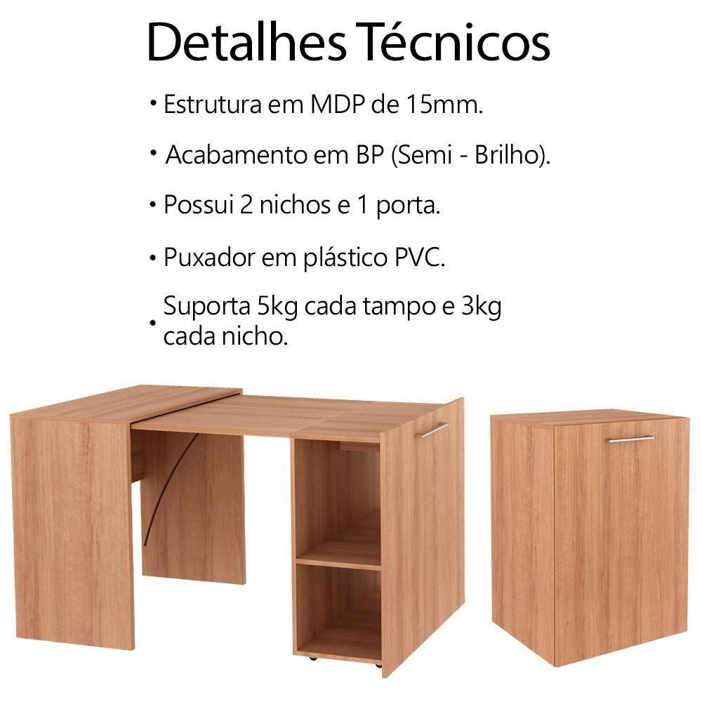 Escrivaninha Multiuso Retratil 2 Nicho Me4170 Amendoa Tecno Mobili Amendoa - 8