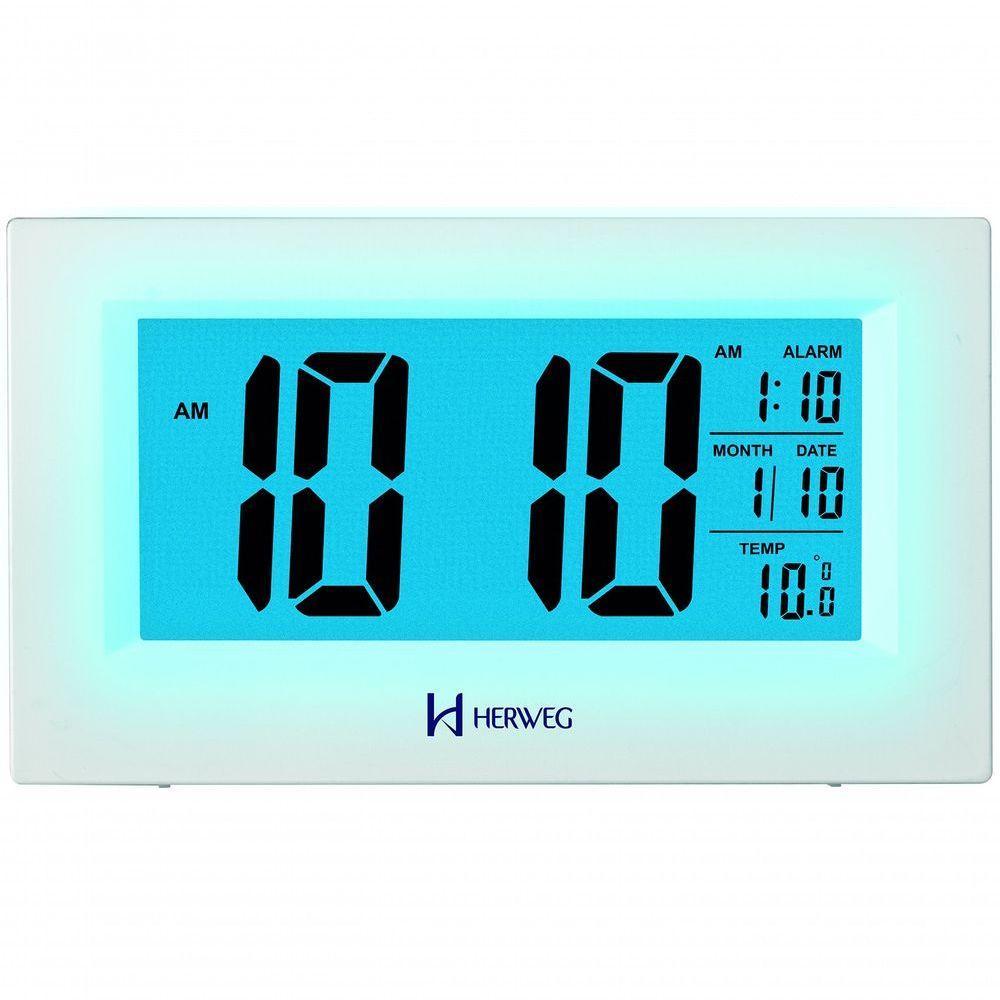 Relógio Despertador Digital Luz Noturna Preto Herweg 2972 Branco - 1