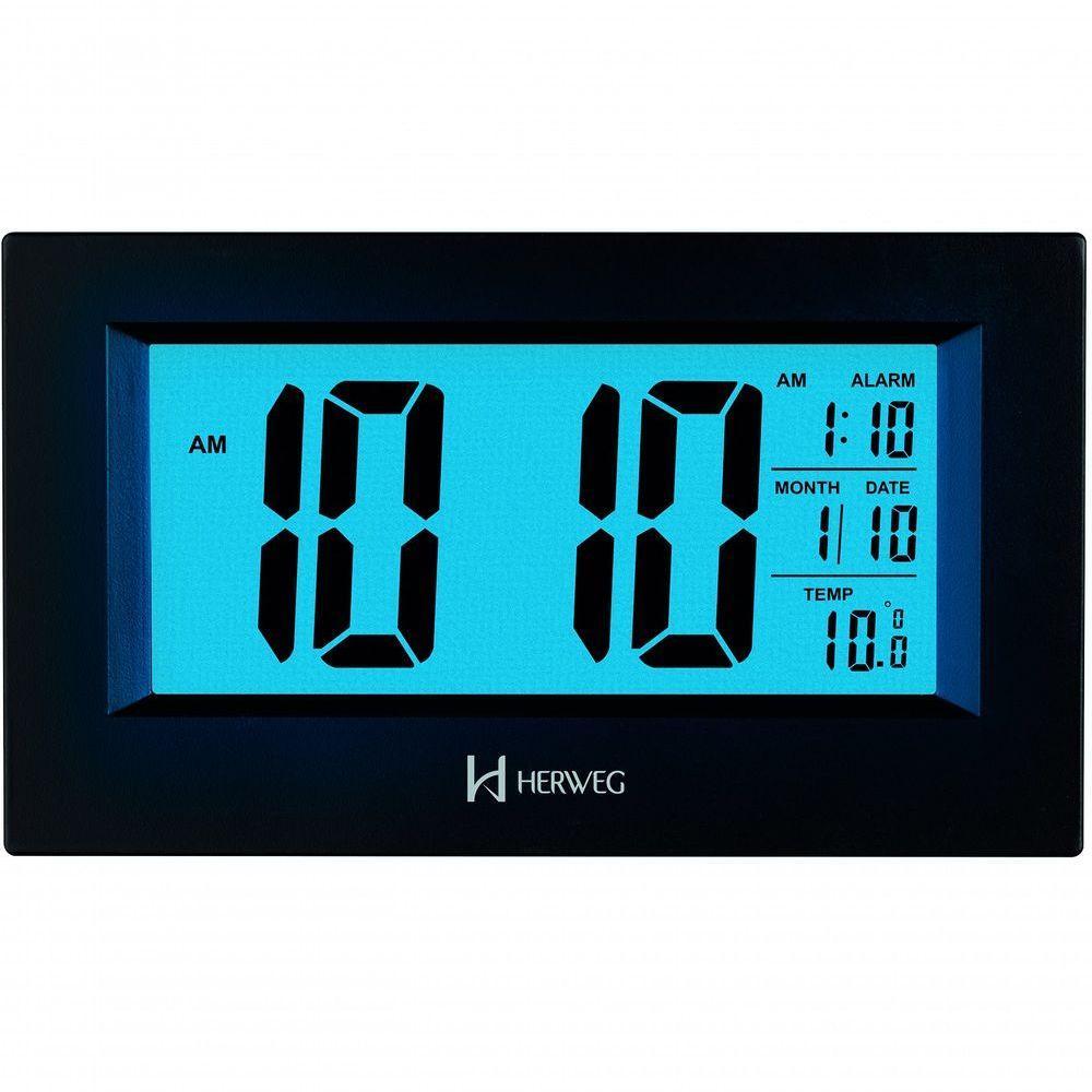 Relógio Despertador Digital Luz Noturna Preto Herweg 2972 Preto - 1