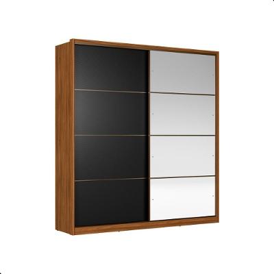 Guarda Roupa Casal Veneza 2 Portas com Espelho 3 Gavetas Marrom Nogueira Preto