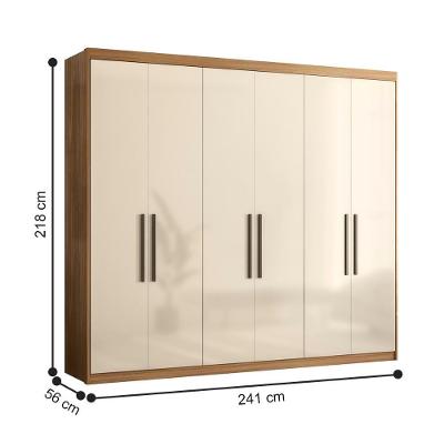 Guarda Roupa Casal Paris 6 Portas 4 Gavetas Amêndola Touch- Off White MDF