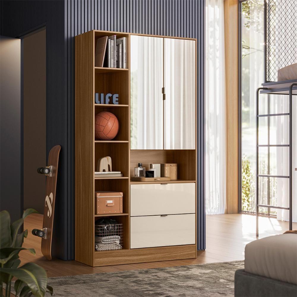 Armário Com Estante 2 Portas Cadiz Amêndola Off White - 2