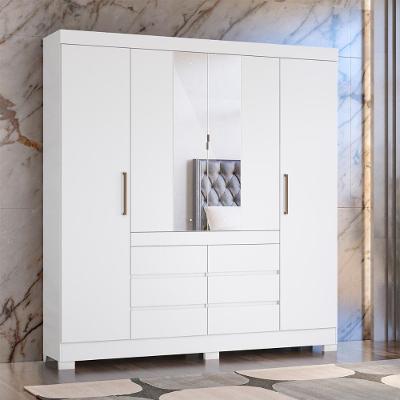 Guarda Roupa Casal Pequim 4 Portas 6 Gavetas Branco MDP com Espelho Demóbile