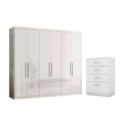 Conjunto de Quarto Guarda Roupa Flórida 6 Portas 2 Gavetas em MDP Branco com Cômoda