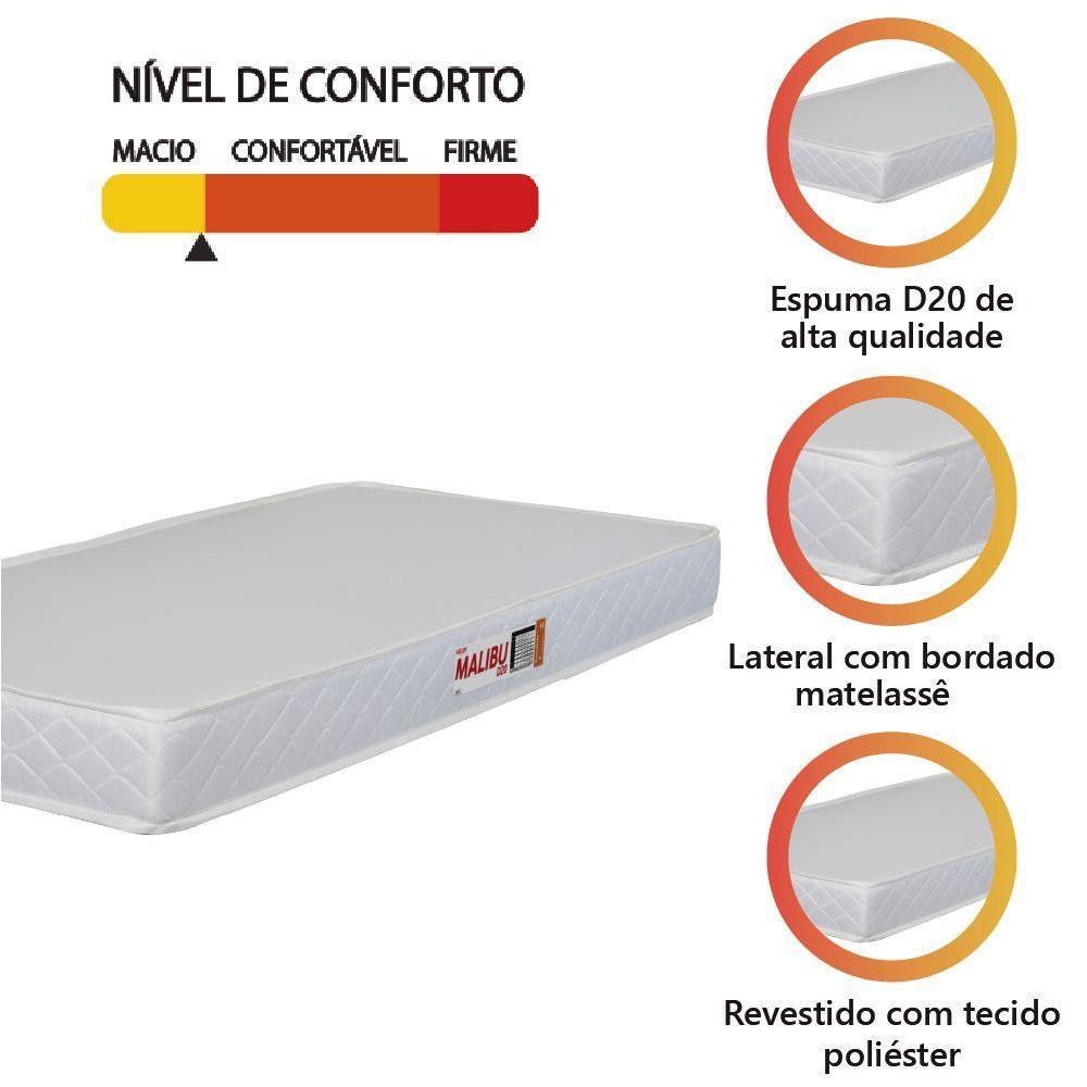 Colchão Solteiro Espuma D20 Malibu 88x188x12cm Branco Hellen Branco - 2
