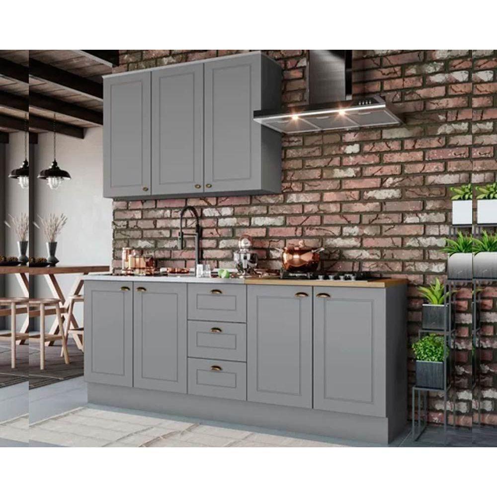 Kit de Cozinha Modulada 4 Peças Americana (1 Aéreo. 2 Balcões, 1 Complemento) Cinza - Henn - 1