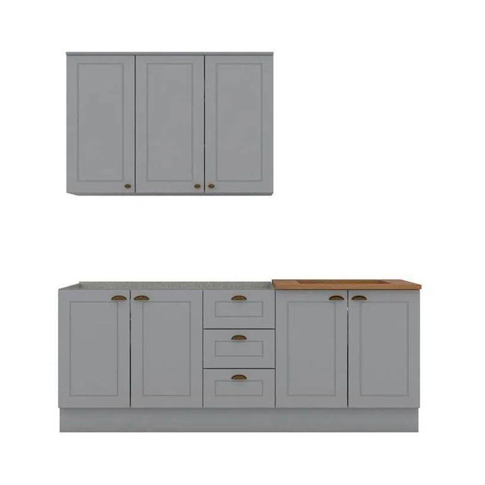 Kit de Cozinha Modulada 4 Peças Americana (1 Aéreo. 2 Balcões, 1 Complemento) Cinza - Henn - 2