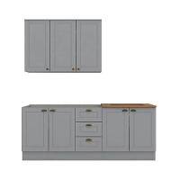 Kit de Cozinha Modulada 4 Peças Americana (1 Aéreo. 2 Balcões, 1 Complemento) Cinza - Henn - 2