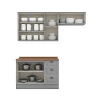 Kit de Cozinha Modulada 4 Peças Americana (2 Aéreos. 1 Balcão, 1 Complemento) Cinza - Henn - 3