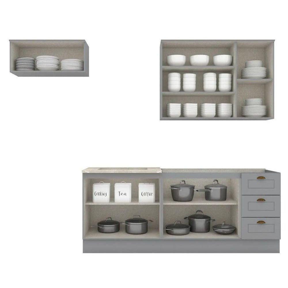 Kit De Cozinha Modulada 5 Peças Americana (2 Aéreos. 2 Balcões, 1 Complementos) Cinza - Henn - 3