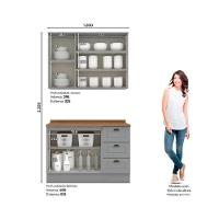 Kit de Cozinha Modulada 3 Peças Americana (1 Aéreo. 1 Balcão, 1 Complemento) Cinza - Henn - 4