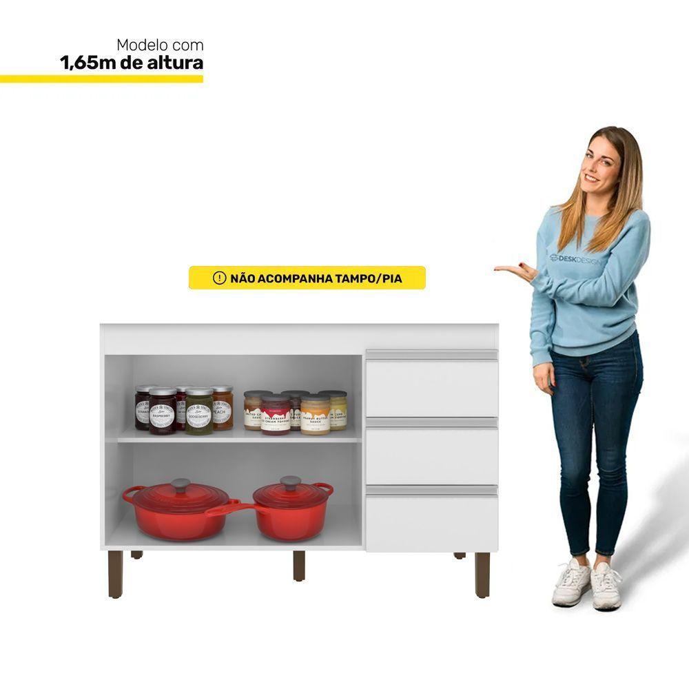 Balcão Gabinete Para Pia Karen 119cm Sem Tampo 2 Portas Branco - Abmaza - 3