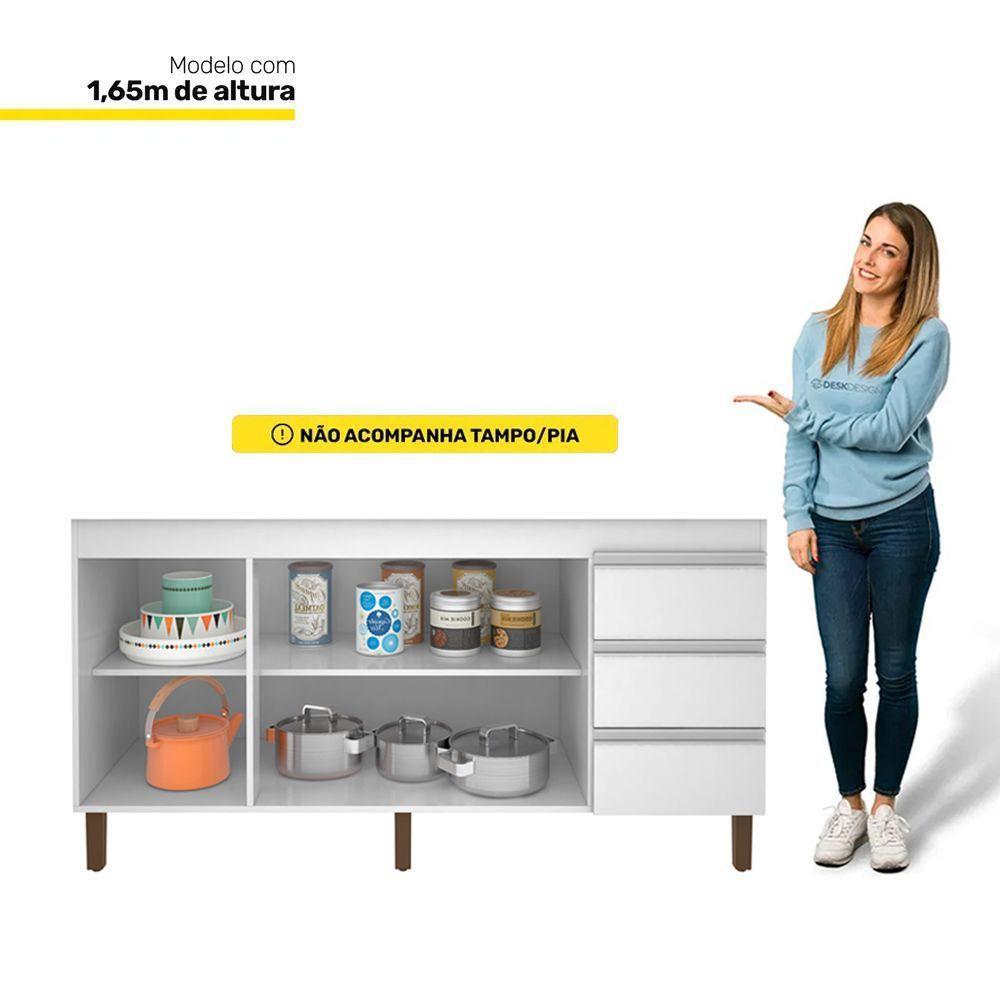 Balcão Gabinete Para Pia Karen 159cm Sem Tampo 3 Portas Branco - Abmaza - 3