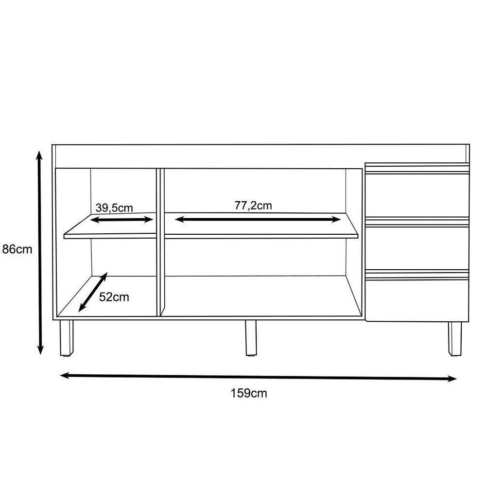 Balcão Gabinete Para Pia Karen 159cm Sem Tampo 3 Portas Branco - Abmaza - 4