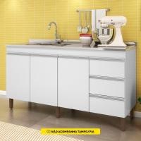 Balcão Gabinete Para Pia Karen 159cm Sem Tampo 3 Portas Branco - Abmaza - 5