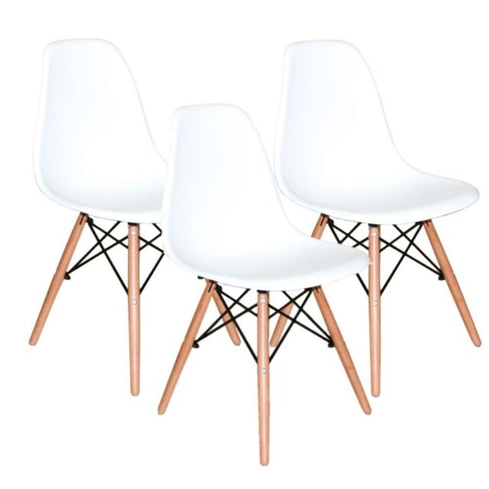 Conjunto 3 Cadeiras Charles Eames Eiffel Concha Fixa - Branca - 1