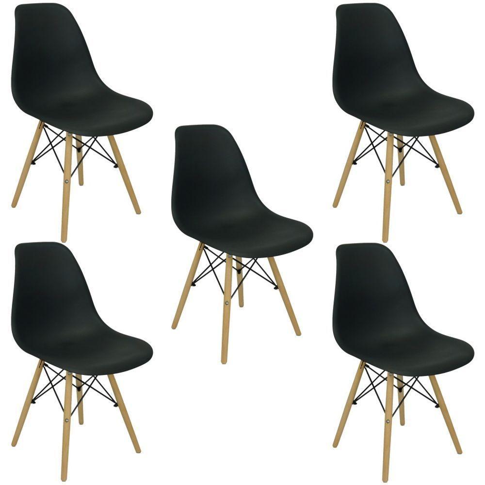 Kit 5 Cadeiras Charles Eames Eiffel Cozinha Jantar Pretas - 1