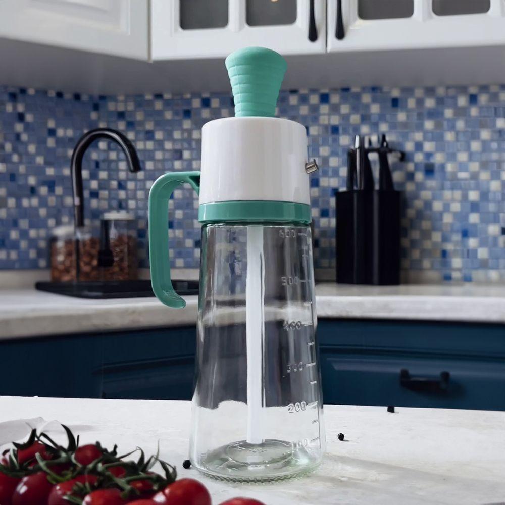 Garrafa Porta óleo Com Dispenser Pincel Em Silicone - Verde - 1