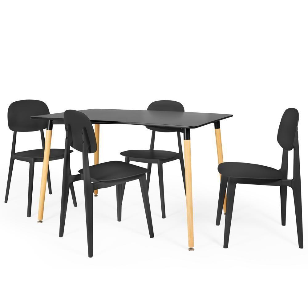 Conjunto Mesa De Jantar Retangular Eiffel Preta 120x80cm Com 4 Cadeiras Itália - Preto - 1