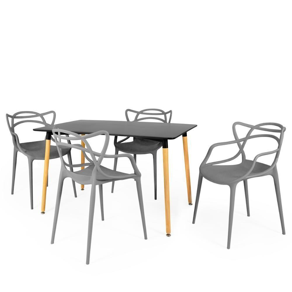 Conjunto Mesa De Jantar Retangular Eiffel Preta 120x80cm Com 4 Cadeiras Allegra - Cinza Escuro - 1