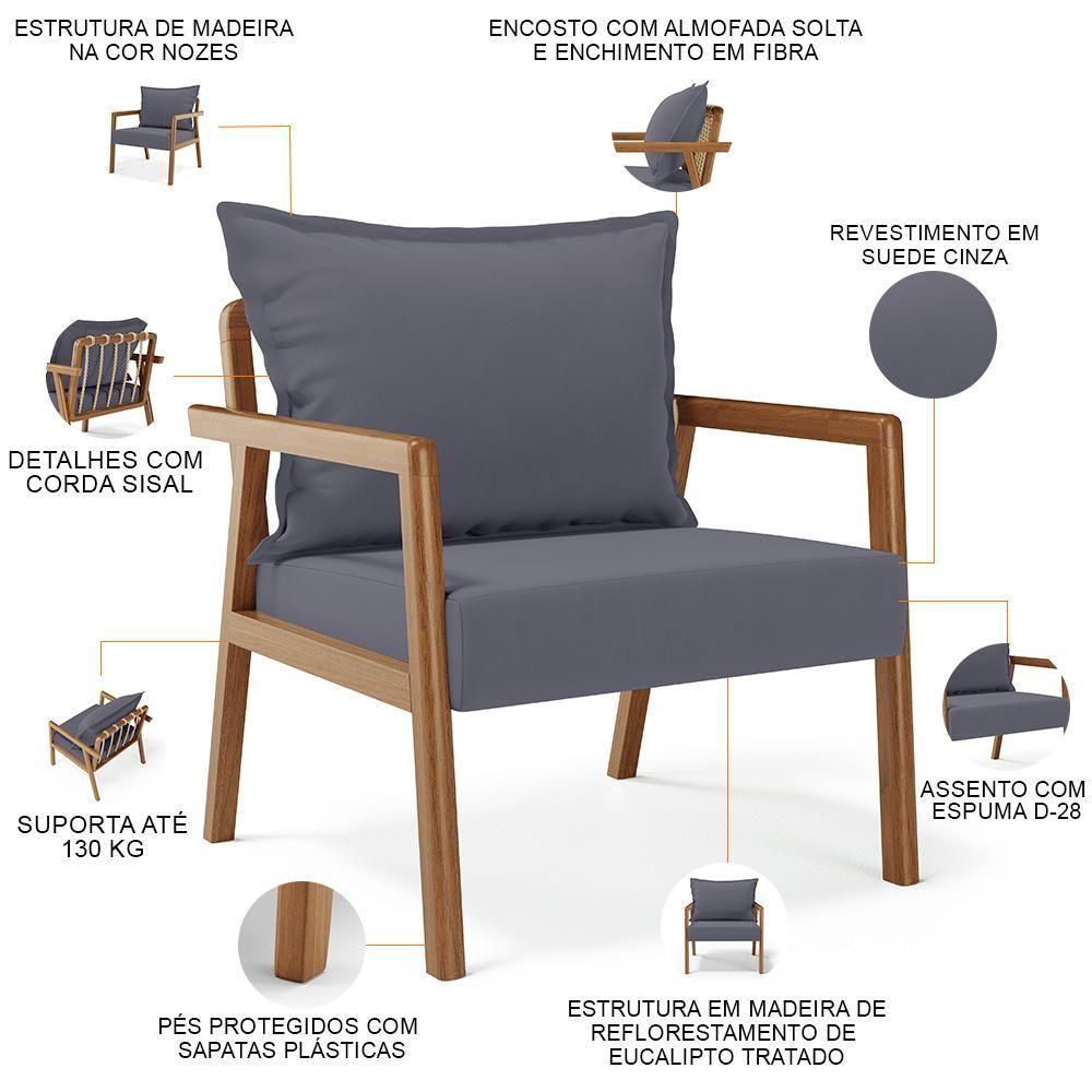 Poltrona Decorativa Para Sala De Estar E Living Alícia B04 Suede Cinza - Lyam Decor - 4