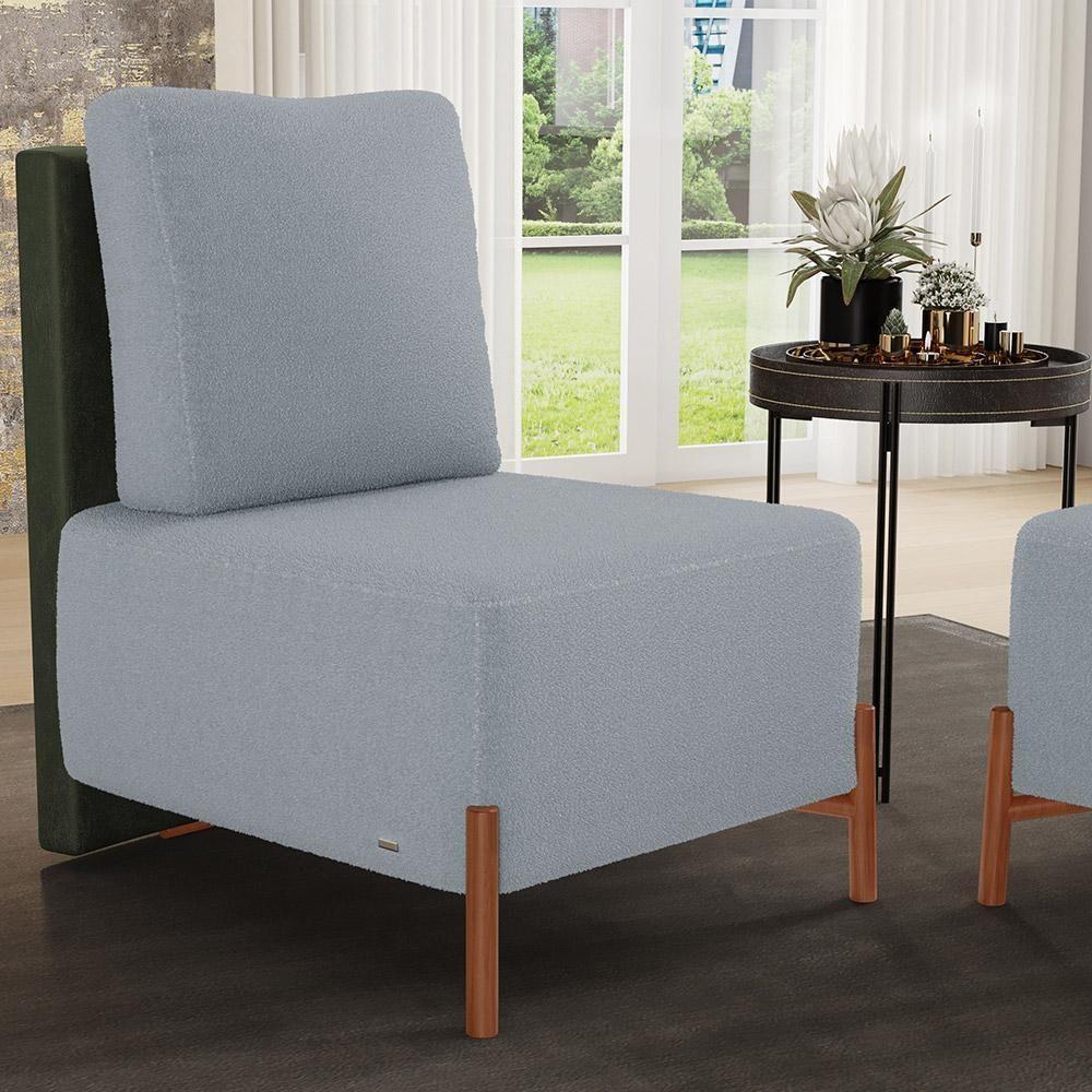Poltrona Decorativa Sala Estar Living Pés Madeira Hungria L02 Couríssimo Verde Bouclê Cinza - Lyam - 3