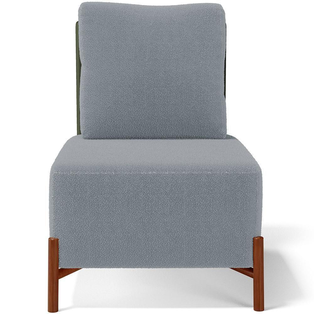 Poltrona Decorativa Sala Estar Living Pés Madeira Hungria L02 Couríssimo Verde Bouclê Cinza - Lyam - 5